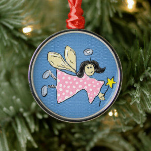 Angel/Fairy Personalise Pink Polkadots Metal Ornament