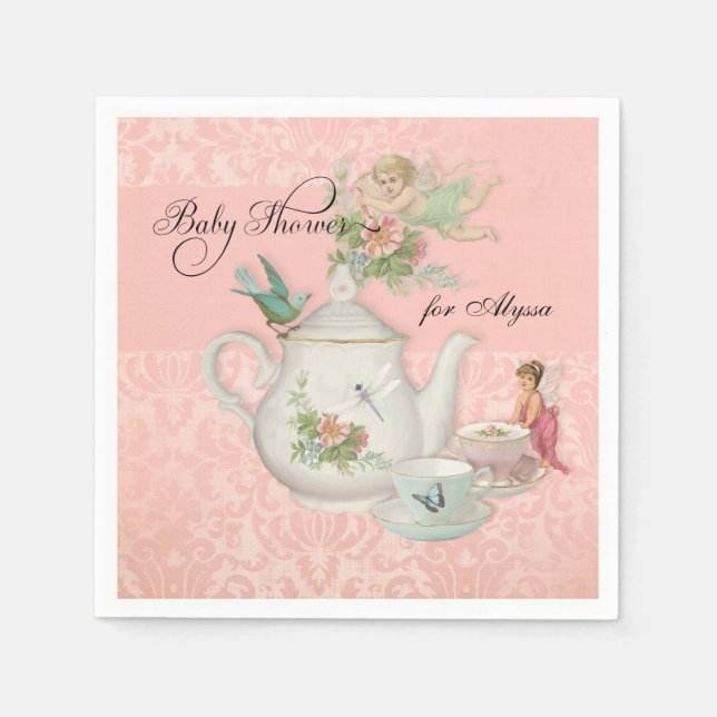 Angel Fairy Teapot Tea Cup Party Baby Shower Decor Napkin (Front)