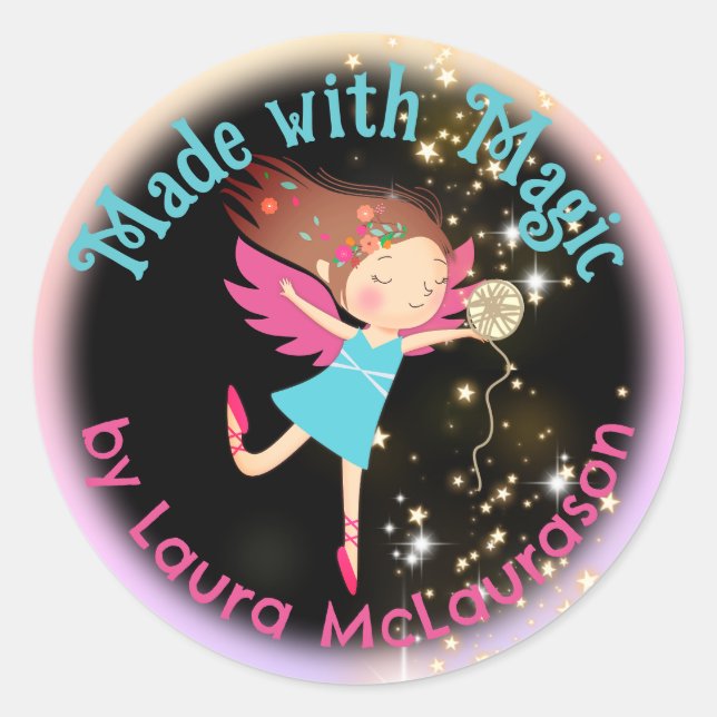 Angel fairy yarn knitting crochet homespun crafts classic round sticker (Front)