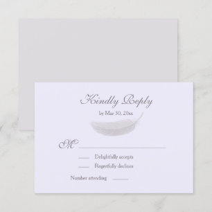 Angel Feather Lilac Lavender Grey Wedding RSVP Invitation