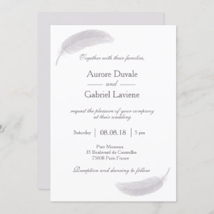 Angel Feather Lilac White Grey Elegant Wedding Invitation