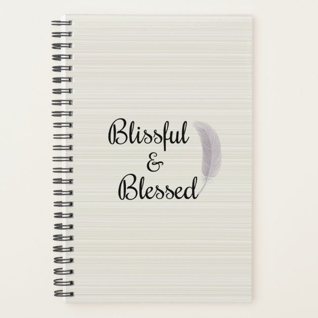 Angel Feather Stripes Ivory White Grey Zen Planner (Front)