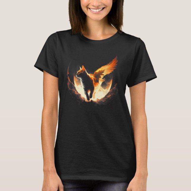 Angel Fire Cat Flying Cat T-Shirt (Front)