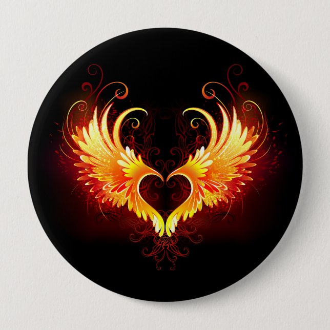 Angel Fire Heart with Wings 10 Cm Round Badge (Front)
