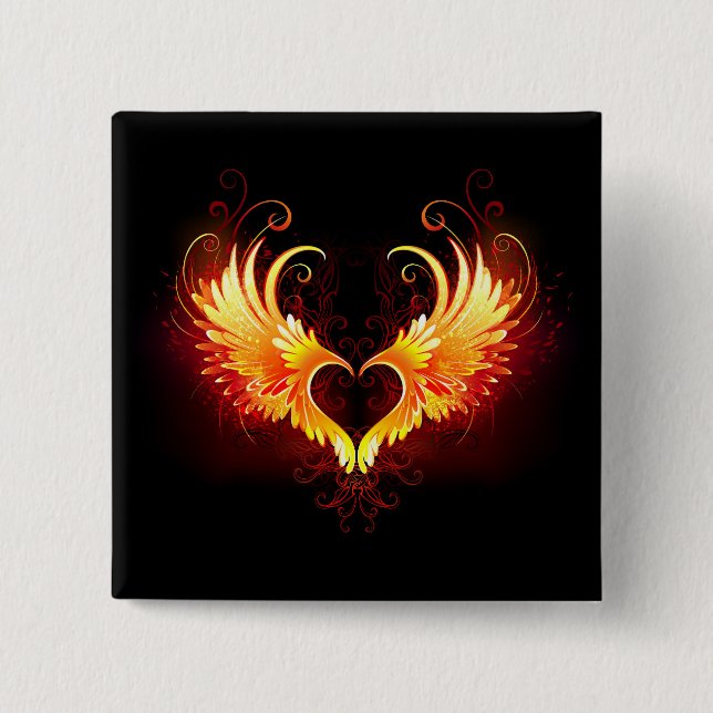 Angel Fire Heart with Wings 15 Cm Square Badge (Front)