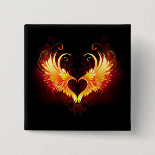 Angel Fire Heart with Wings 15 Cm Square Badge