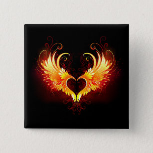 Angel Fire Heart with Wings 15 Cm Square Badge