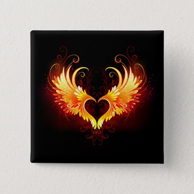 Angel Fire Heart with Wings 15 Cm Square Badge (Front)
