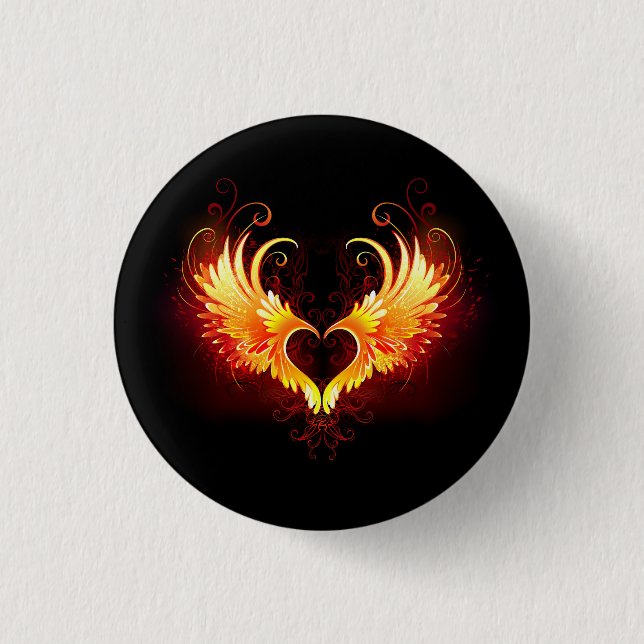 Angel Fire Heart with Wings 3 Cm Round Badge (Front)