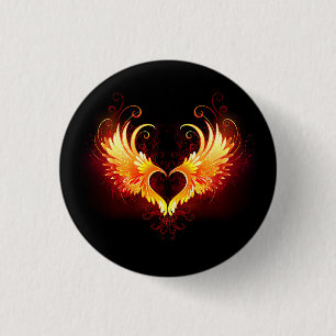 Angel Fire Heart with Wings 3 Cm Round Badge