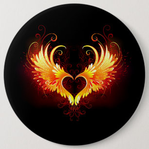 Angel Fire Heart with Wings 6 Cm Round Badge