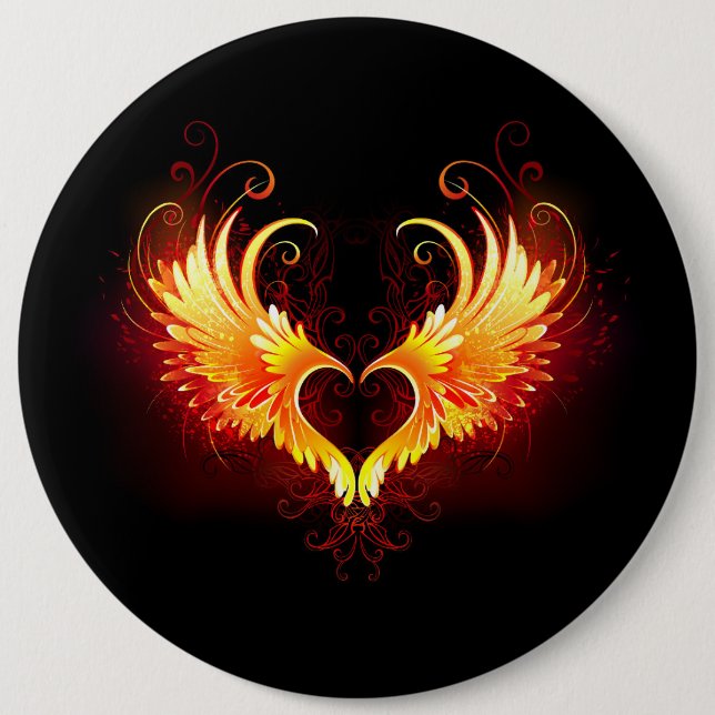 Angel Fire Heart with Wings 6 Cm Round Badge (Front)