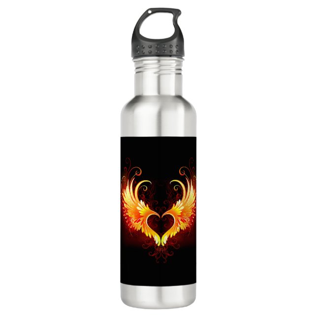 Angel Fire Heart with Wings 710 Ml Water Bottle (Front)
