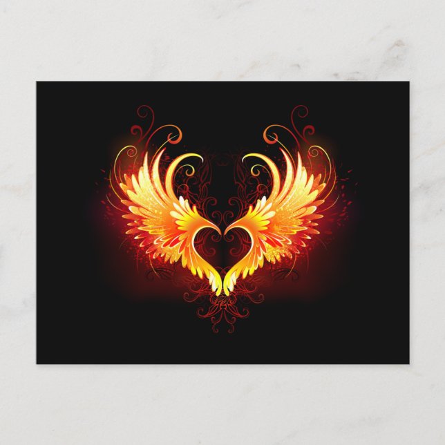 Angel Fire Heart with Wings Announcement Postcard (Front)