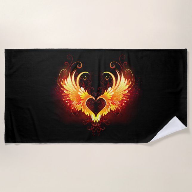 Angel Fire Heart with Wings Beach Towel (Front)