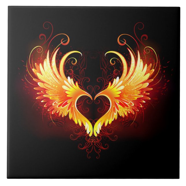 Angel Fire Heart with Wings Ceramic Tile (Front)