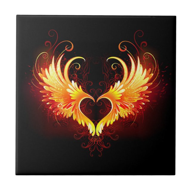 Angel Fire Heart with Wings Ceramic Tile (Front)