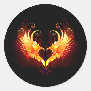 Angel Fire Heart with Wings Classic Round Sticker