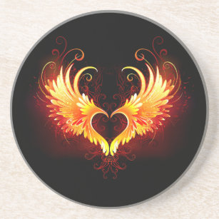 Angel Fire Heart with Wings Coaster