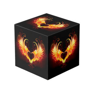 Angel Fire Heart with Wings Cube