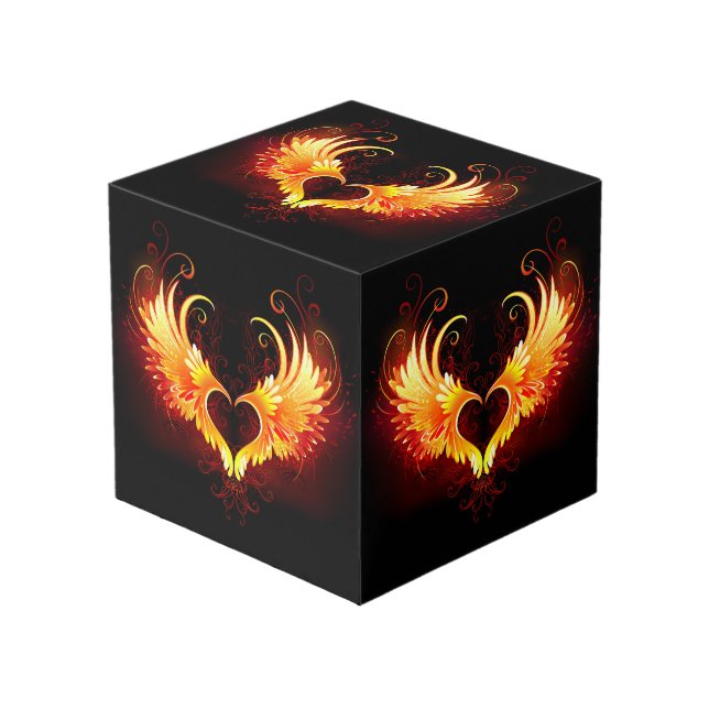 Angel Fire Heart with Wings Cube (Front Angled)