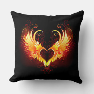 Angel Fire Heart with Wings Cushion