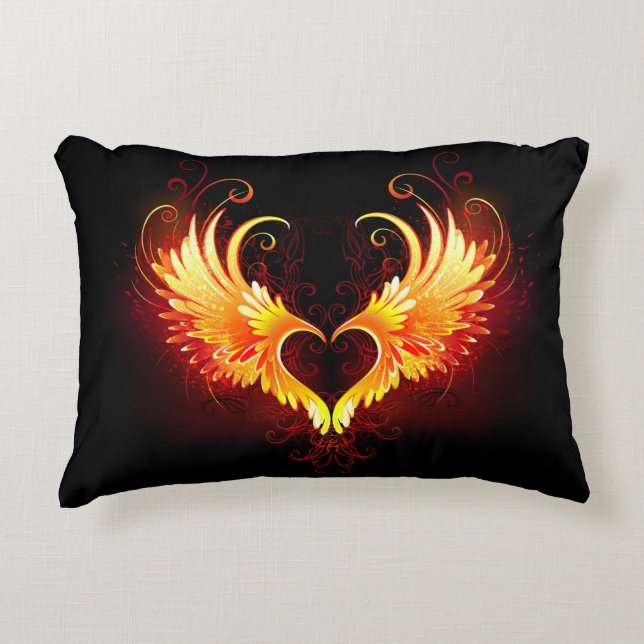 Angel Fire Heart with Wings Decorative Cushion (Front)