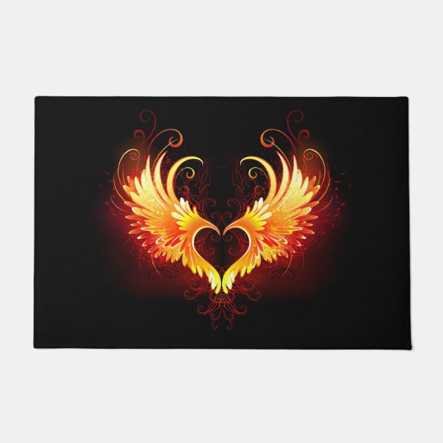 Angel Fire Heart with Wings Doormat (Front)