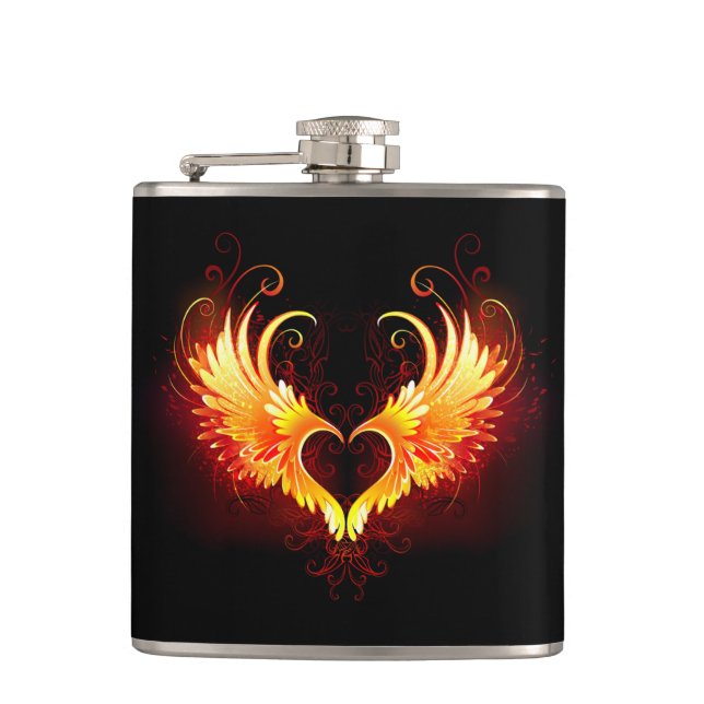 Angel Fire Heart with Wings Hip Flask (Front)