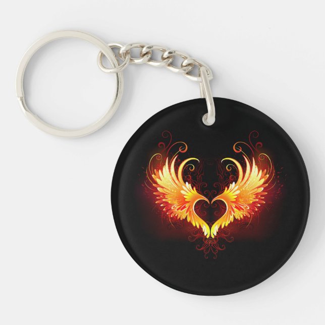 Angel Fire Heart with Wings Key Ring (Front)