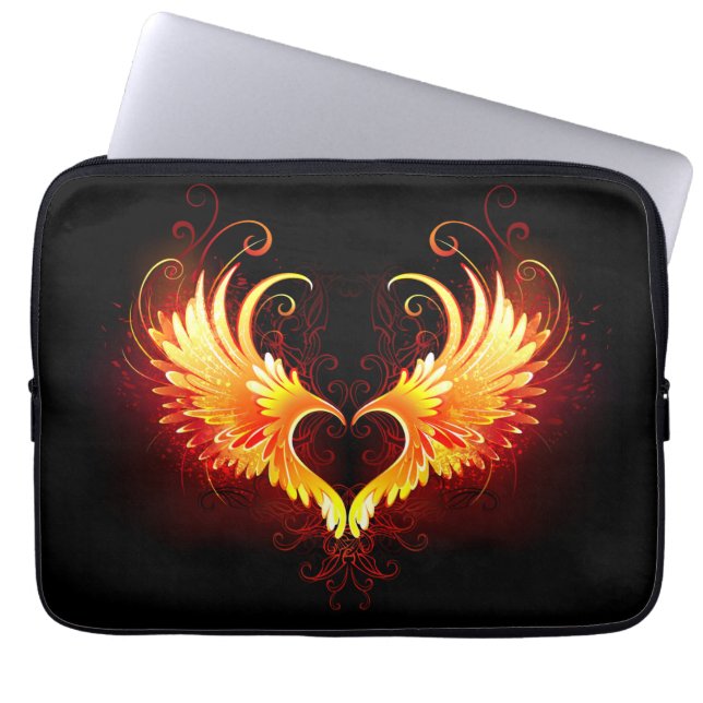 Angel Fire Heart with Wings Laptop Sleeve (Front)