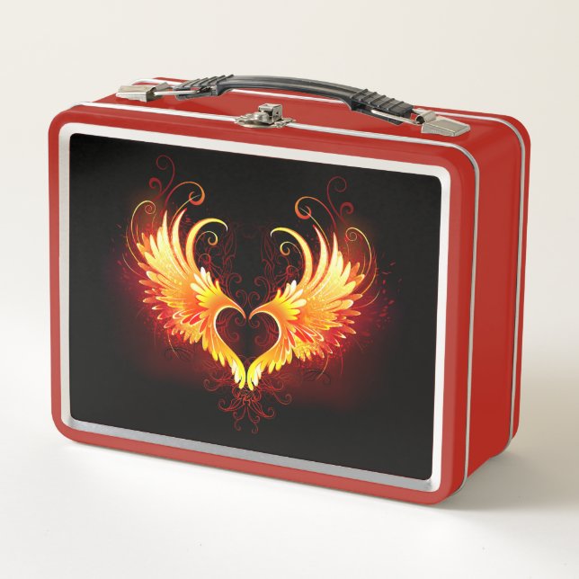 Angel Fire Heart with Wings Metal Lunch Box (Front)
