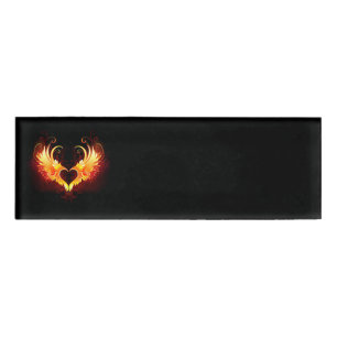 Angel Fire Heart with Wings Name Tag