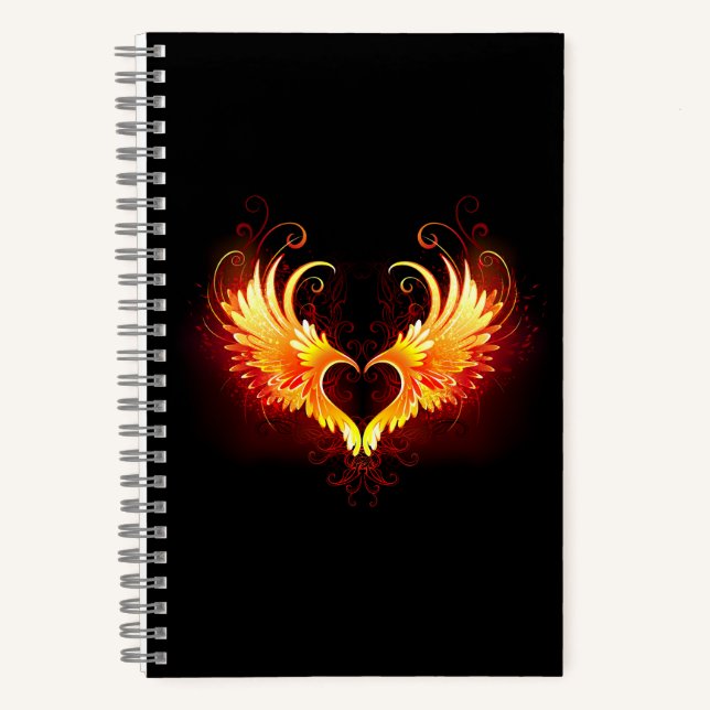 Angel Fire Heart with Wings Notebook (Front)