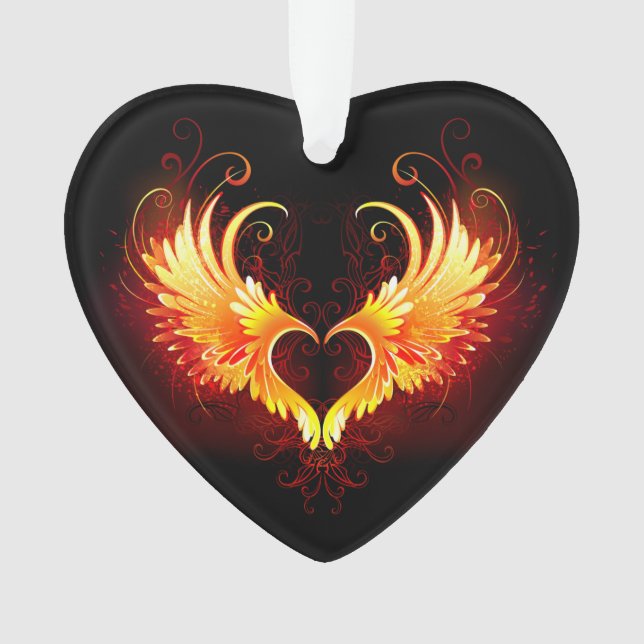 Angel Fire Heart with Wings Ornament (Front)
