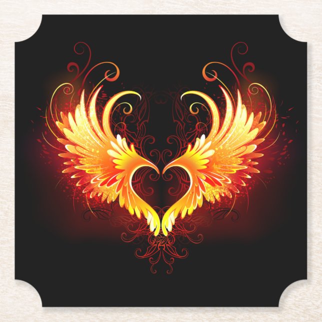 Angel Fire Heart with Wings Paper Coaster (Front)