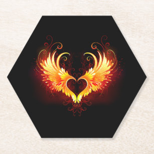 Angel Fire Heart with Wings Paper Coaster