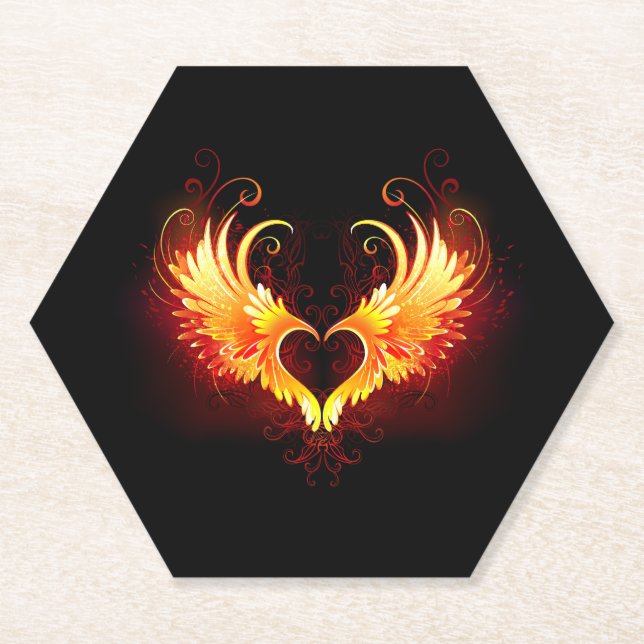 Angel Fire Heart with Wings Paper Coaster (Front)
