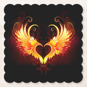 Angel Fire Heart with Wings Paper Coaster