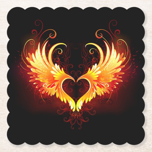 Angel Fire Heart with Wings Paper Coaster (Front)