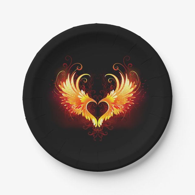 Angel Fire Heart with Wings Paper Plate (Front)
