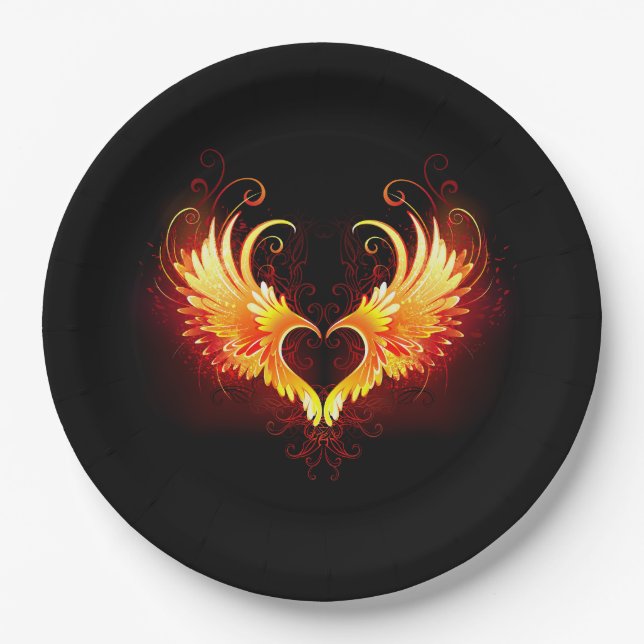 Angel Fire Heart with Wings Paper Plate (Front)