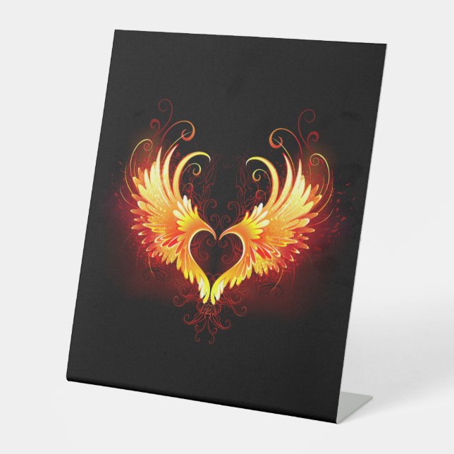 Angel Fire Heart with Wings Pedestal Sign (Front)