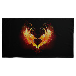 Angel Fire Heart with Wings Pillowcase