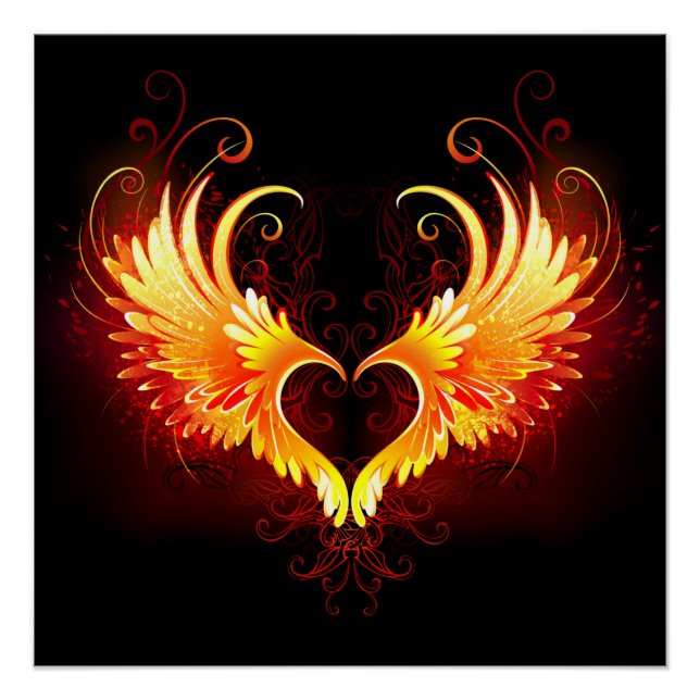 Angel Fire Heart with Wings Poster (Front)