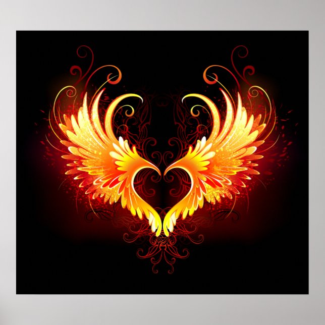 Angel Fire Heart with Wings Poster (Front)