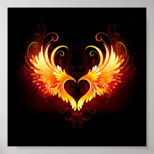 Angel Fire Heart with Wings Poster