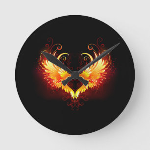 Angel Fire Heart with Wings Round Clock