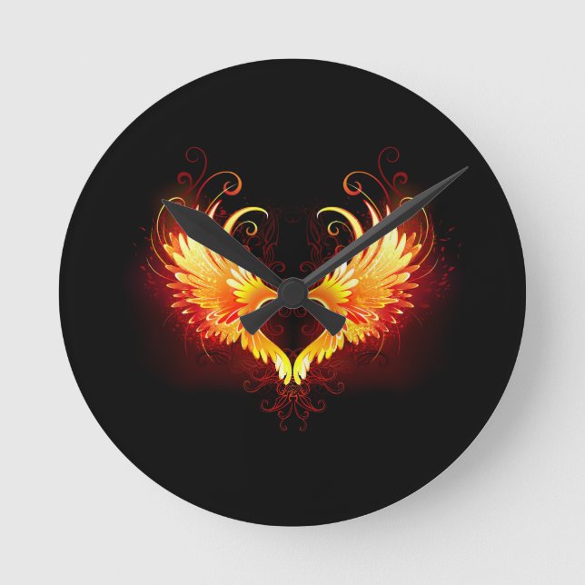 Angel Fire Heart with Wings Round Clock (Front)