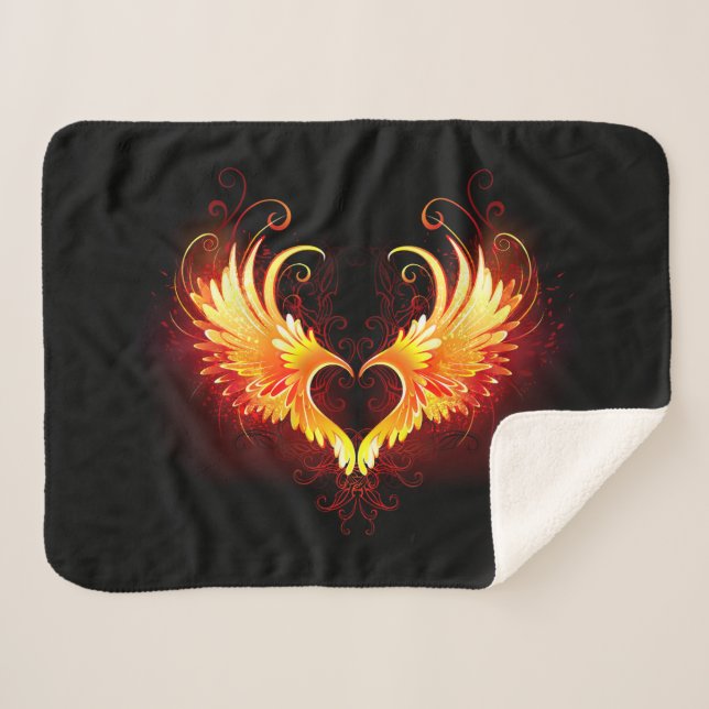Angel Fire Heart with Wings Sherpa Blanket (Front (Horizontal))